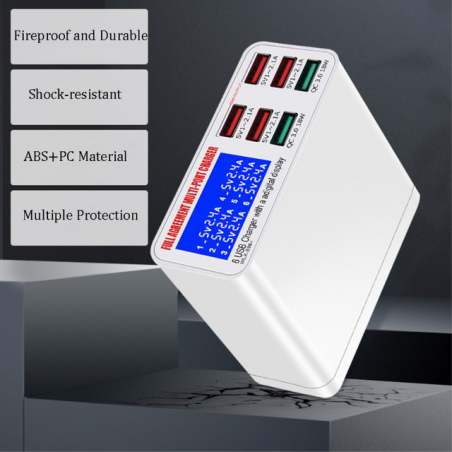 40W QC 3.0 Chargeur rapide 6 ports USB avec affichage numérique LCD, prise UE