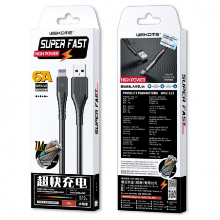 CABLE USB LIGHTNING WEKOME 6A-1M