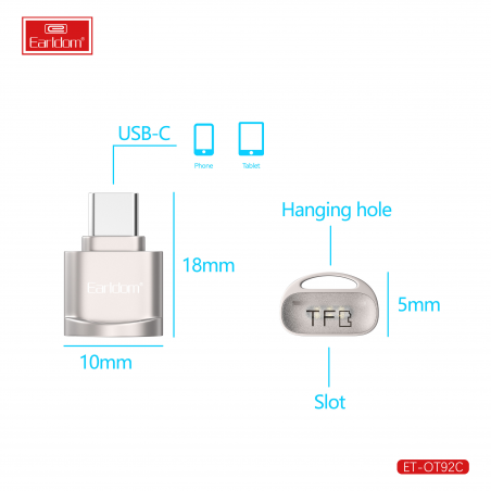 EARLDOM LECTEUR DE CARTE SD TYPE-C POUR SMARTPHONE SILVER