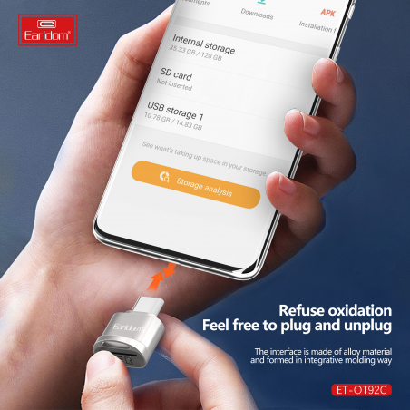 EARLDOM LECTEUR DE CARTE SD TYPE-C POUR SMARTPHONE SILVER