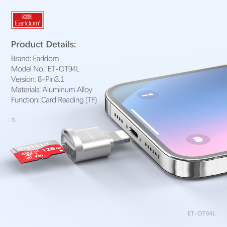 EARLDOM LECTEUR DE CARTE SD LIGHTNING SILVER