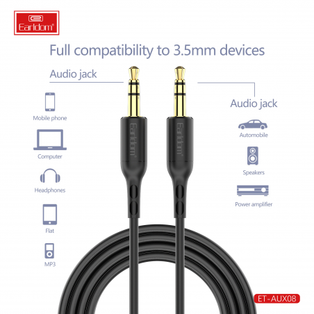 EARLDOM AUX AUDIO CABLE JACK 3.5MM ET-AUX08 NOIR