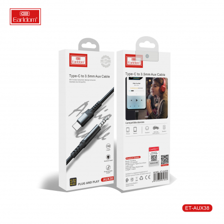 EARLDOM AUX AUDIO CABLE TYPE-C VERS JACK ET-AUX38 NOIR