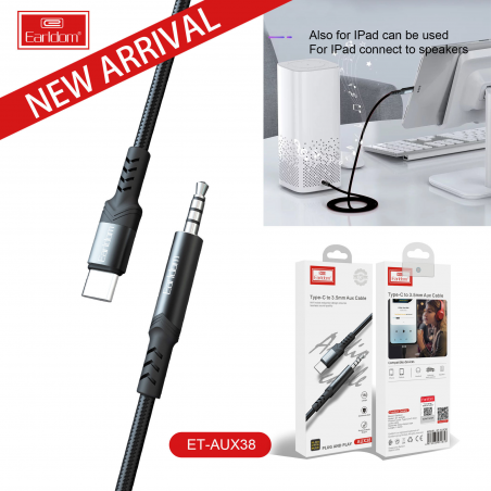EARLDOM AUX AUDIO CABLE TYPE-C VERS JACK ET-AUX38 NOIR
