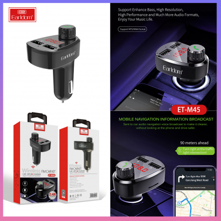 TRANSMETTEUR BLUETOOTH MULTIFONCTION EARLDOM ET-M45 NOIR