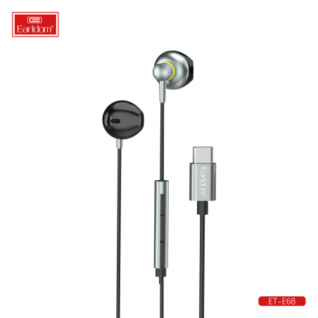 ECOUTEUR STEREO POUR TYPE-C IPHONE 15 Z FLIP 6 E68 SILVER METAL
