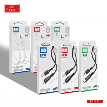 CABLE EARLDOM USB VERS TYPE-C 1M EC-171C 2.4A BLANC