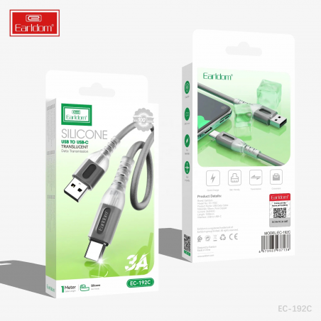 CABLE SILICONE EARLDOM USB VERS TYPE-C 1M EC-192C 3A NOIR