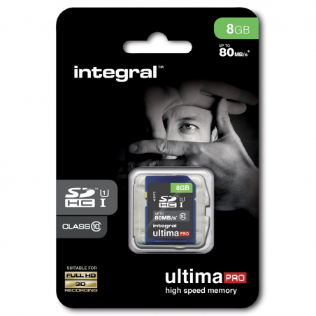 INTEGRAL - Carte mémoire MICRO SD HC Classe 10 - 8GB Ultima Pro Full HD (80MB/s)