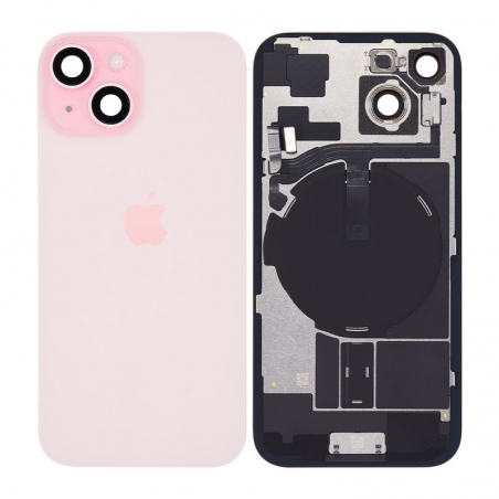 VITRE ARRIERE IPHONE 15 PLUS ROSE + LENS + MAGSAFE + NAPPE FLASH ET MICRO