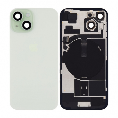VITRE ARRIERE IPHONE 15 PLUS VERT + LENS + MAGSAFE + NAPPE FLASH ET MICRO