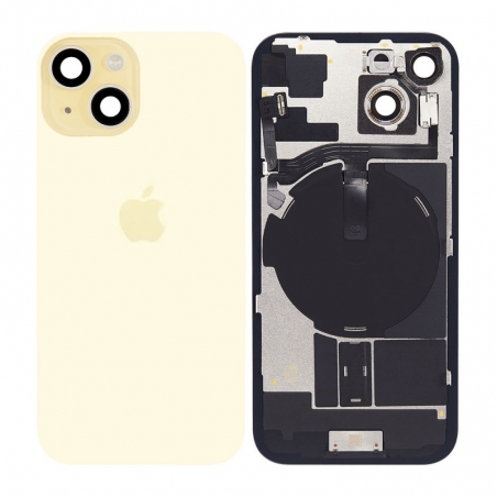 VITRE ARRIERE IPHONE 15 JAUNE + LENS + MAGSAFE + NAPPE FLASH ET MICRO