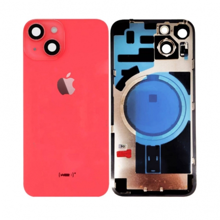 VITRE ARRIERE IPHONE 14 ROUGE + LENS + MAGSAFE + NAPPE FLASH ET MICRO