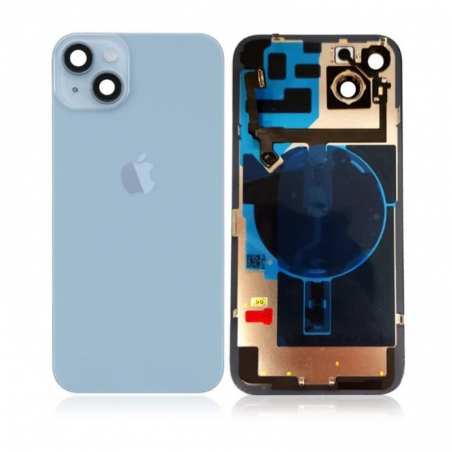 VITRE ARRIERE IPHONE 14 PLUS BLEU + LENS + MAGSAFE + NAPPE FLASH ET MICRO