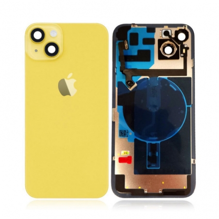 VITRE ARRIERE IPHONE 14 PLUS JAUNE + LENS + MAGSAFE + NAPPE FLASH ET MICRO