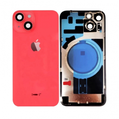 VITRE ARRIERE IPHONE 14 PLUS ROUGE + LENS + MAGSAFE + NAPPE FLASH ET MICRO