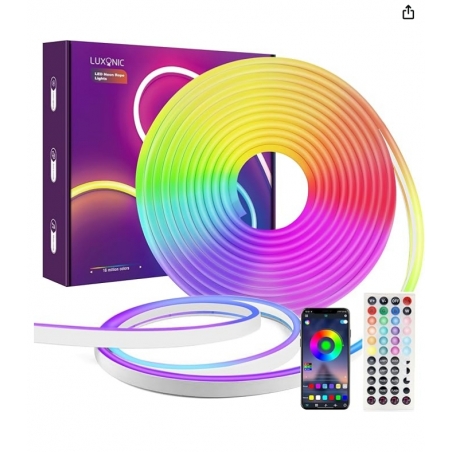Ruban LED, RGB , Bluetooth Flexible en Silicone avec APP/Télécommande, IP67, Synchronisation Musicale, Extérieur/Intérieur
