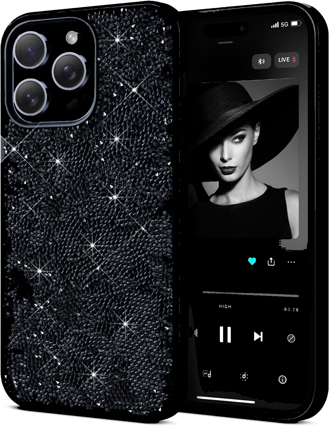 Coque à Strass En TPU souple iPhone 16 Pro Max Noir