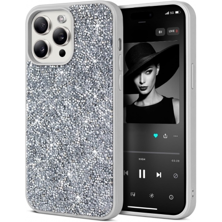 Coque à Strass En TPU souple iPhone 15 Pro ARGENT