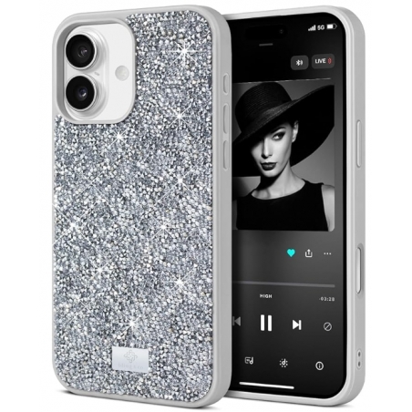 Coque à Strass En TPU souple iPhone 16 Argent