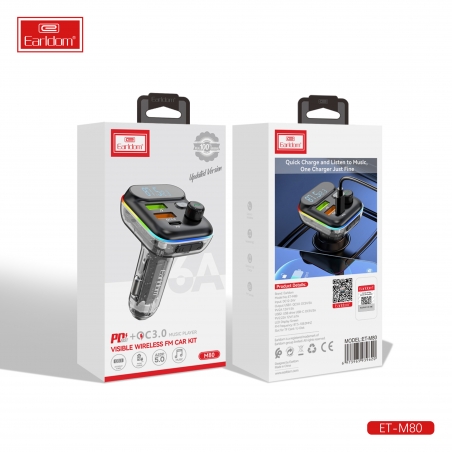TRANSMETTEUR FM BLUETOOTH 5.0 USB-C EARLDOM ET-M80 TRANSLUCIDE