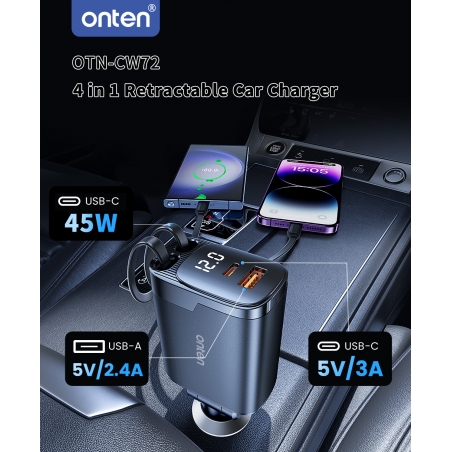 CHARGEUR ALLUME CIGARE 4-1 RETRACTABLE 92W ONTEN CW72
