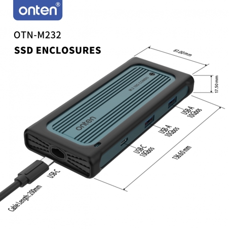 BOITIER SSD NVME 10GBITS + USB & TYPE-C PORT ONTEN N232