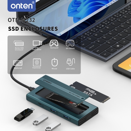 BOITIER SSD NVME 10GBITS + USB & TYPE-C PORT ONTEN N232
