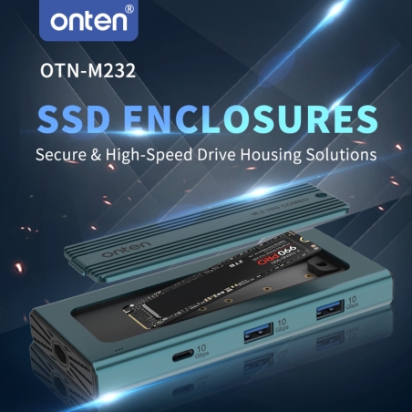 BOITIER SSD NVME 10GBITS + USB & TYPE-C PORT ONTEN N232