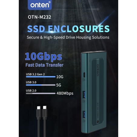 BOITIER SSD NVME 10GBITS + USB & TYPE-C PORT ONTEN N232