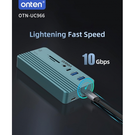 BOITIER SSD NVME + ADAPTATEUR 7-1 HDMI, JACK, 3x TYPE-C, 2x USB, SD MICRO SD, RJ45 10GBITS ONTEN