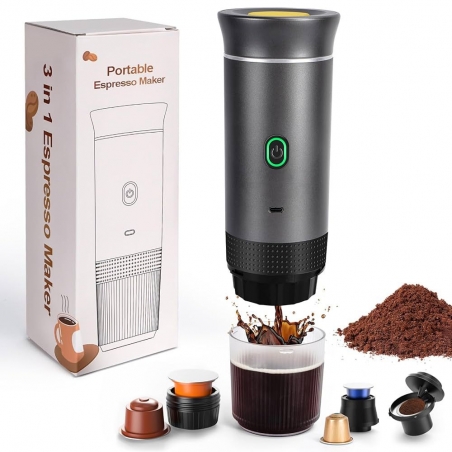 Machine à Café Espresso Portable Rechargeable - Compatible Capsules Nespresso et Café Moulu
