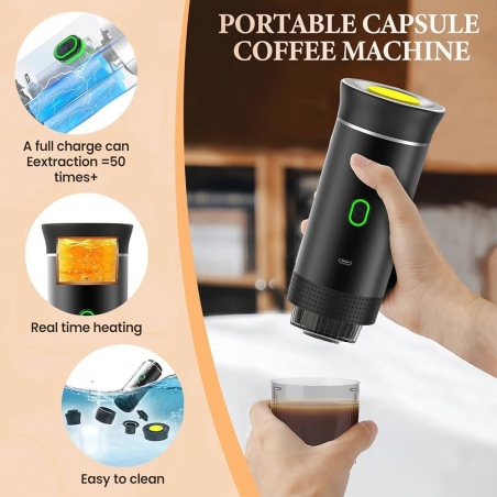 Machine à Café Espresso Portable Rechargeable - Compatible Capsules Nespresso et Café Moulu
