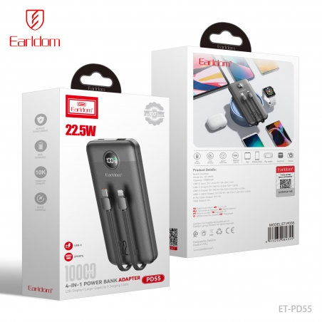 POWER BANK 10000Mah CABLE TYPE-C & LIGHTNING LCD EARLDOM PD55