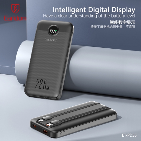 POWER BANK 10000Mah CABLE TYPE-C & LIGHTNING LCD EARLDOM PD55