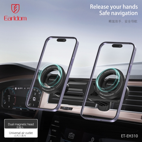 Support Voiture MagSafe Double Smartphone Earldom - Rotation 360° pour iPhone et Android