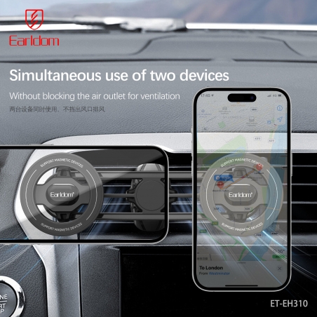 Support Voiture MagSafe Double Smartphone Earldom - Rotation 360° pour iPhone et Android
