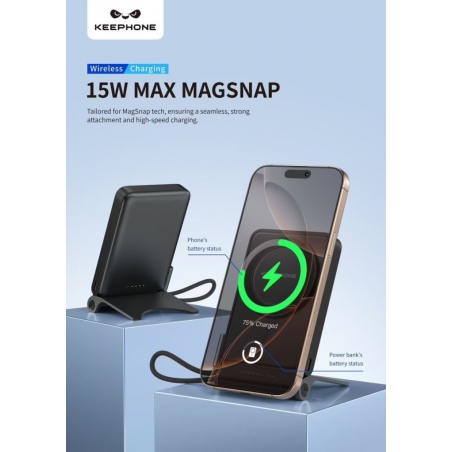POWER BANK BLACK 10000mAh CHARGE RAPIDE 3-1 AVEC SUPPORT INTEGRE KEEPHONE