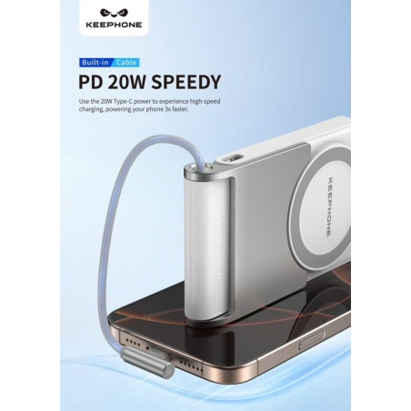 POWER BANK WHITE 10000mAh CHARGE RAPIDE 3-1 AVEC SUPORT INTEGRE KEEPHONE