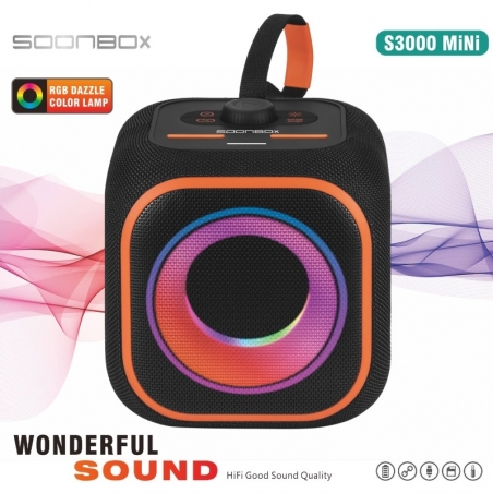 ENCEINTE BLUETOOTH PORTABLE AVEC ECLAIRAGE LED RGB NOIR/ORANGE