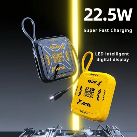 POWER BANK JAUNE -10000mAH- CABLES INTEGRES DOUBLES SORTIE
