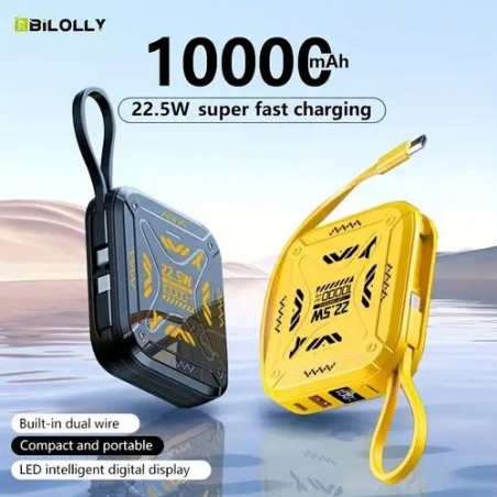 POWER BANK NOIR -10000mAH- CABLES INTEGRES DOUBLES SORTIE