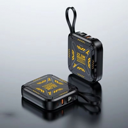 POWER BANK NOIR -10000mAH- CABLES INTEGRES DOUBLES SORTIE