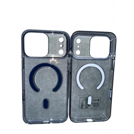 Coque transparente rigide iPhone 17 Pro  bleu MAGSAFE