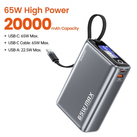 Batterie externe Toockie 20000 mAh avec affichage numérique et charge rapide