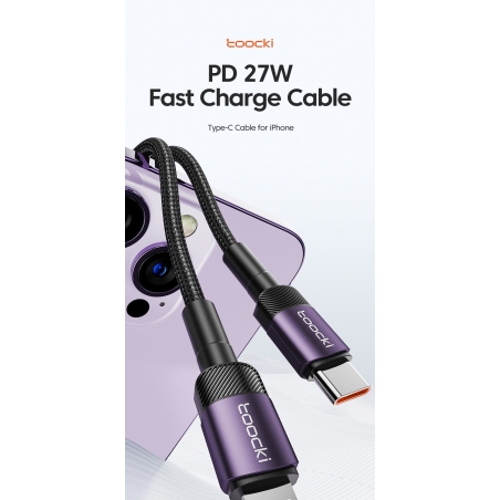 Câble Toocki USB-C vers lightning- charge rapide PD 3A Noir