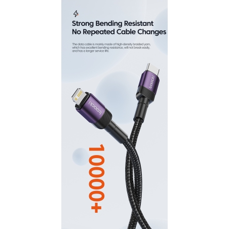 Câble Toocki USB-C vers lightning- charge rapide PD 3A Noir