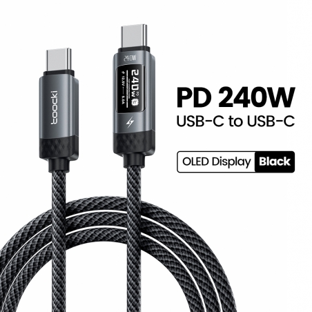 Câble USB Type-C  Toocki Transparent 100W Chargement Rapide avec Affichage LED