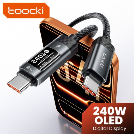 Câble USB Type-C  Toocki Transparent 100W Chargement Rapide avec Affichage LED