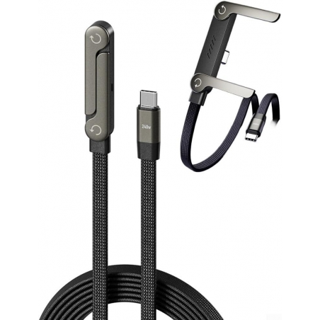 Câble USB-C Charge Rapide 240W avec Connecteur Latéral et Support Téléphone